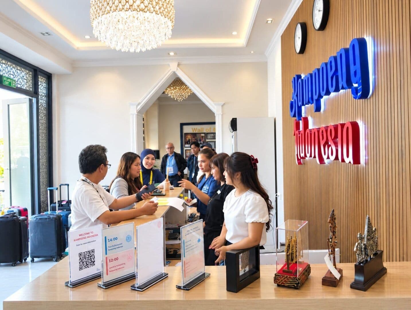 Guests welcomed at the Hotel Kampoeng Indonesia reception, Samarkand